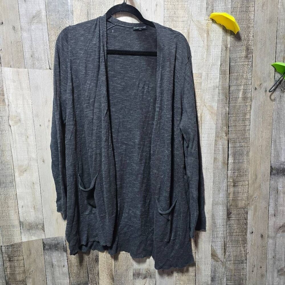 Eileen Fisher Grey Open Front Tunic Cardigan Basic Sustainable Minimalist Office